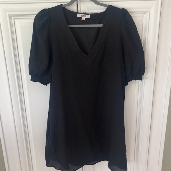 BB Dakota Steve Madden Womens Dress Black Stretch Mini V Neck Puff sz M - Picture 2 of 16